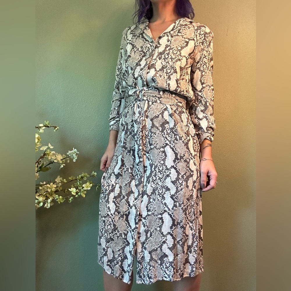 H&M snake print button up dress